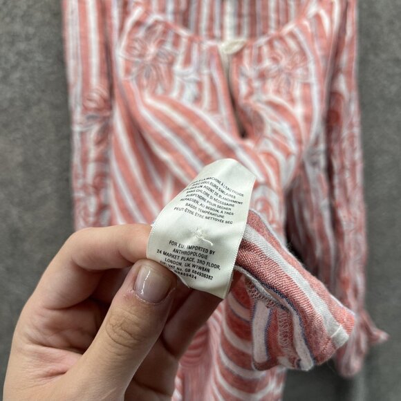 Anthropologie Akemi Kin Shirt Womens Large Red White Striped Embroidered Boho - Picture 11 of 12